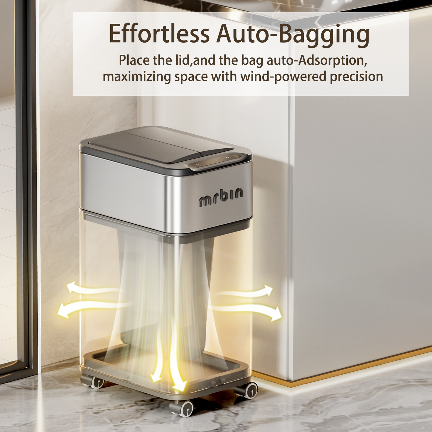 Bathroom Stainless Steel Adsorption Motion Sensor Trash Can with Butterfly Lid and Wheels, 4 Gallon Kitchen Automatic Waste Garbage Basket for Office, Near Desk, Bedroom, Rv, Eclipse Grey