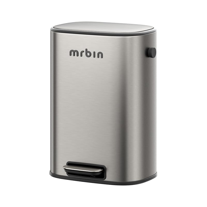 Mrbin Stainless Steel Bathroom Trash Can with Lid, 12L / 3.2gal Step Metal Toilet Waste Basket Soft Close, Small Foot Pedal Garbage Bucket Eclipse-Grey for Bedroom, Restroom, Kitchen, Rv