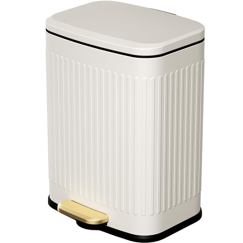 Mrbin Stainless Steel Outdoor Dog Poop Trash Can with Lid, 12L / 3.2gal Step Patio Pet Waste Basket Outside Odor Control, Metal Cat Litter Yard Disposal foot Pedal Garbage Pail, White