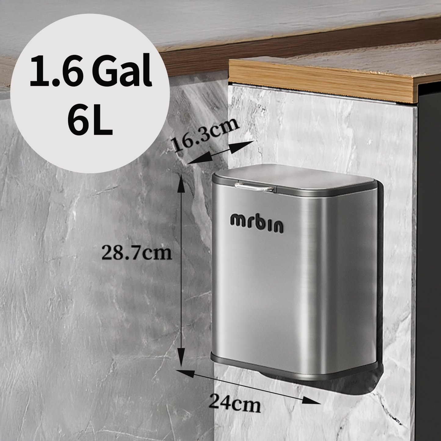 Kitchen Stainless Steel Compost Bin with Lid Countertop, 6l / 1.6gal Small Indoor Hanging Trash Can for Cabinet Door, Small Under Sink Food Scraps Garbage Pail, Eclipse-Grey