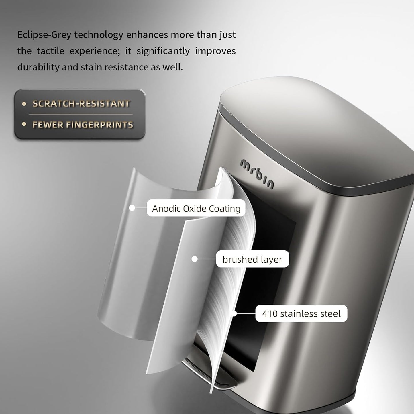 Stainless Steel Kitchen Trash Can - 13gal / 50L, Eclipse Grey
