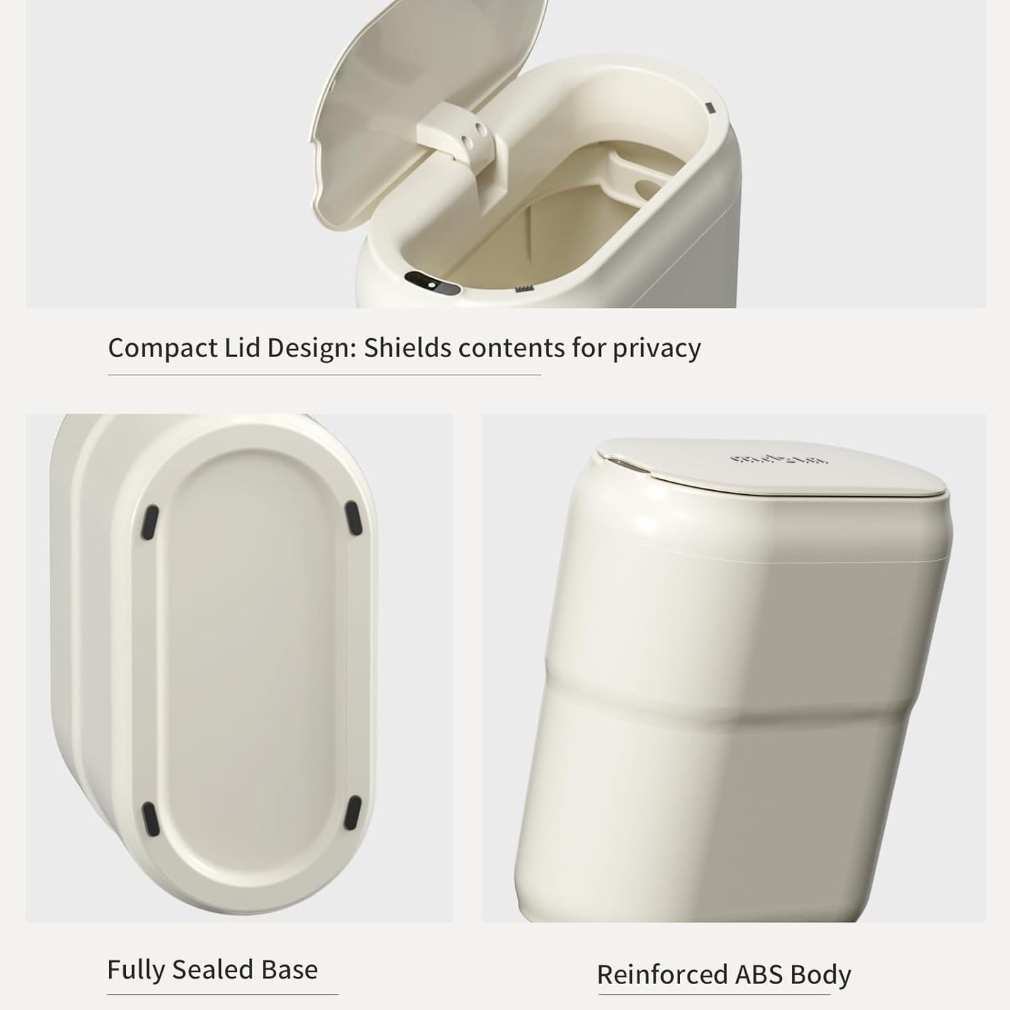 Slim Motion Sensor Trash Can for Bathroom, Automatic Compact Touchless Garbage Bin with Lid, 2.4 Gallon Small Electric Waste Basket for Narrow Apartment Dorm Office, Kitchen, Bedroom, Cream White