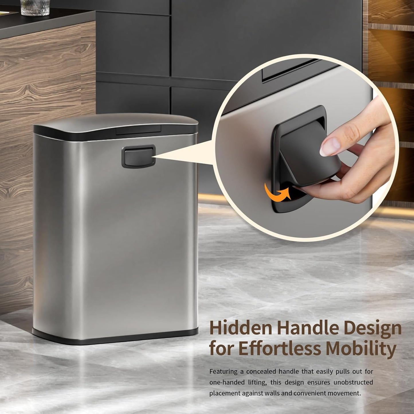 Stainless Steel Kitchen Trash Can - 13gal / 50L, Eclipse Grey