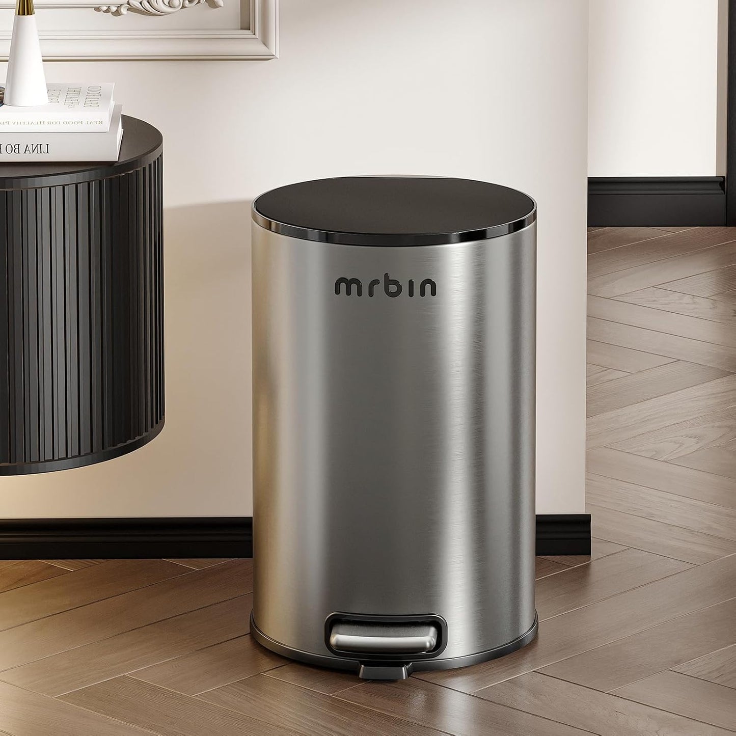 Bathroom Round Step Trash Can, Metal 1.7 Gallon