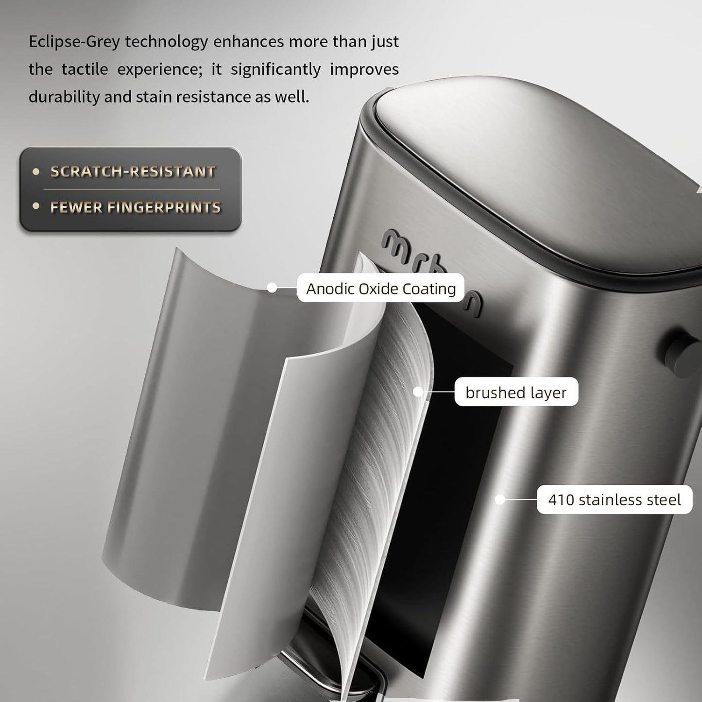 Mrbin Stainless Steel Bathroom Trash Can with Lid, 12L / 3.2gal Step Metal Toilet Waste Basket Soft Close, Small Foot Pedal Garbage Bucket Eclipse-Grey for Bedroom, Restroom, Kitchen, Rv