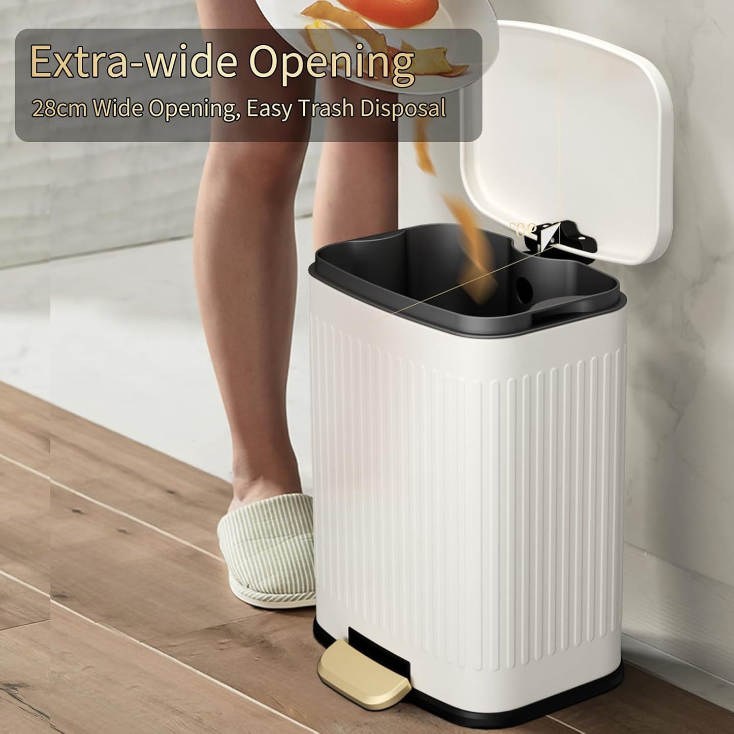 Mrbin Stainless Steel Outdoor Dog Poop Trash Can with Lid, 12L / 3.2gal Step Patio Pet Waste Basket Outside Odor Control, Metal Cat Litter Yard Disposal foot Pedal Garbage Pail, White