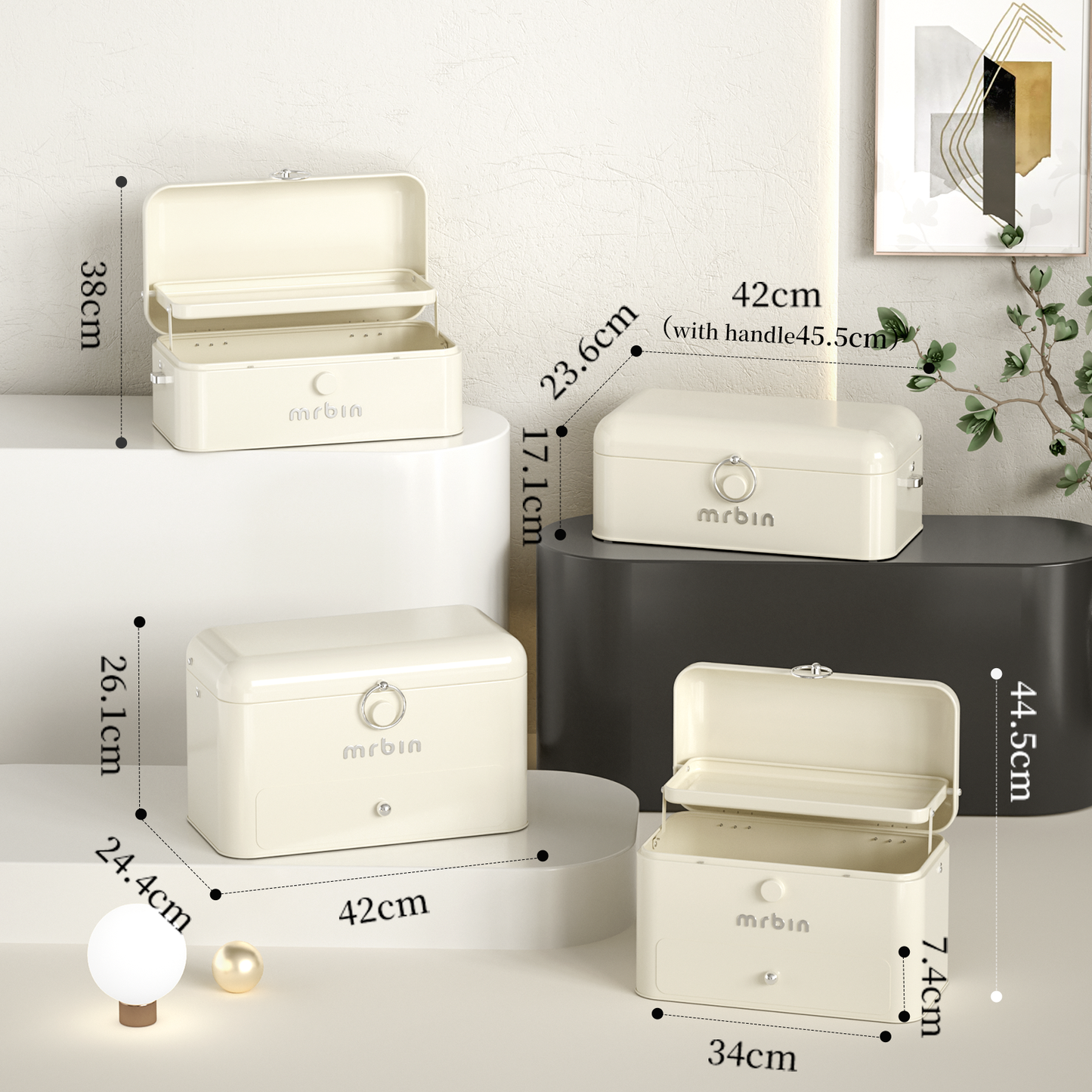 Metal 3-Tier Medicine Container Folding Waterproof Safe Boxes and Supply Storage Organizer Empty First Aid Kit for Home Portable Emergency Kit, Cream White