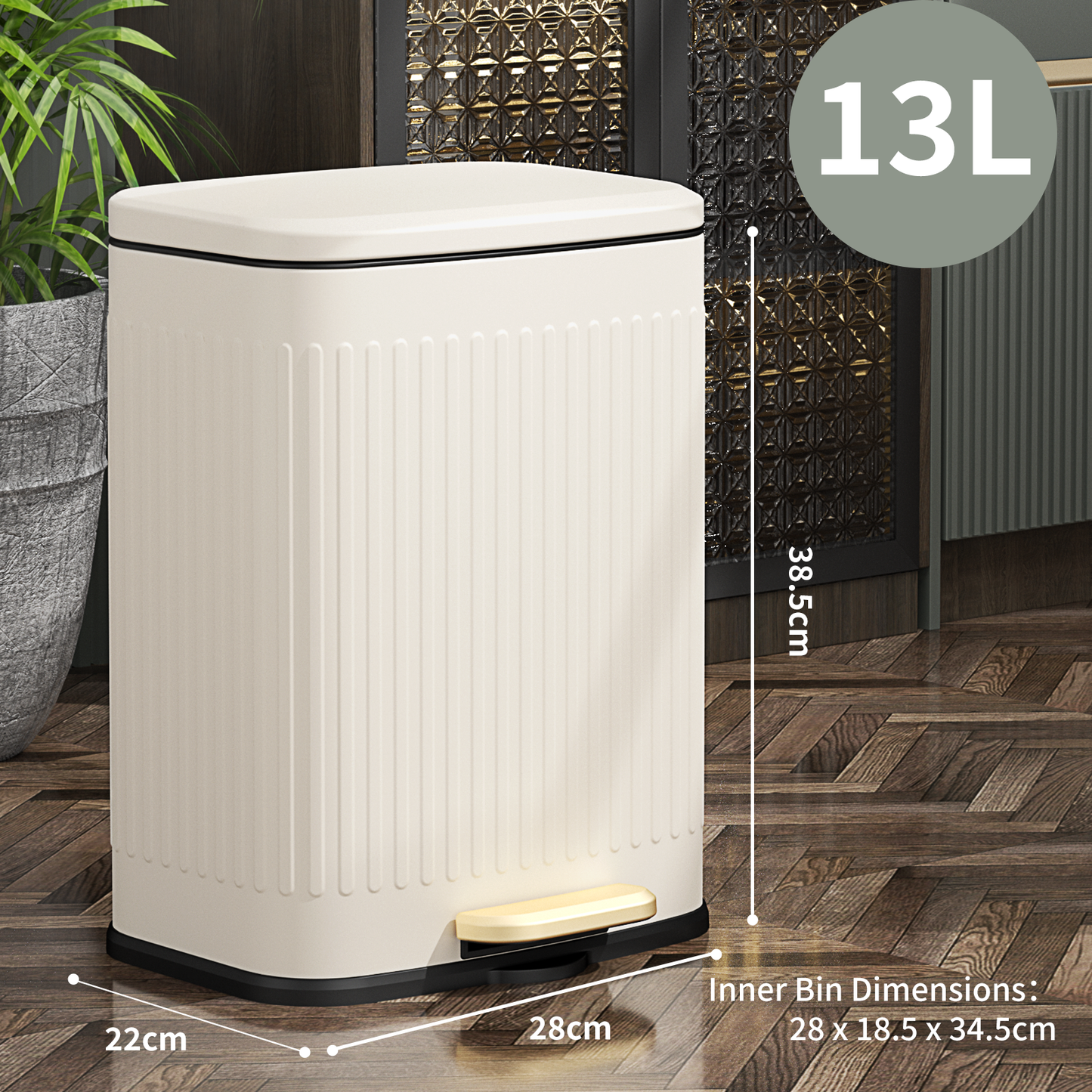 Metal Trash Can with Lid, 12L / 3.2gal Rectangle