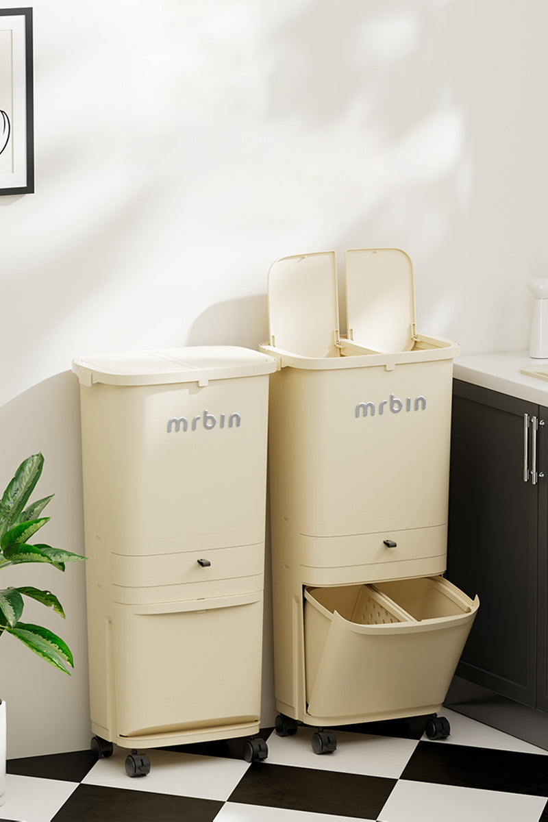Dual Kitchen Trash Bin with Wheels
