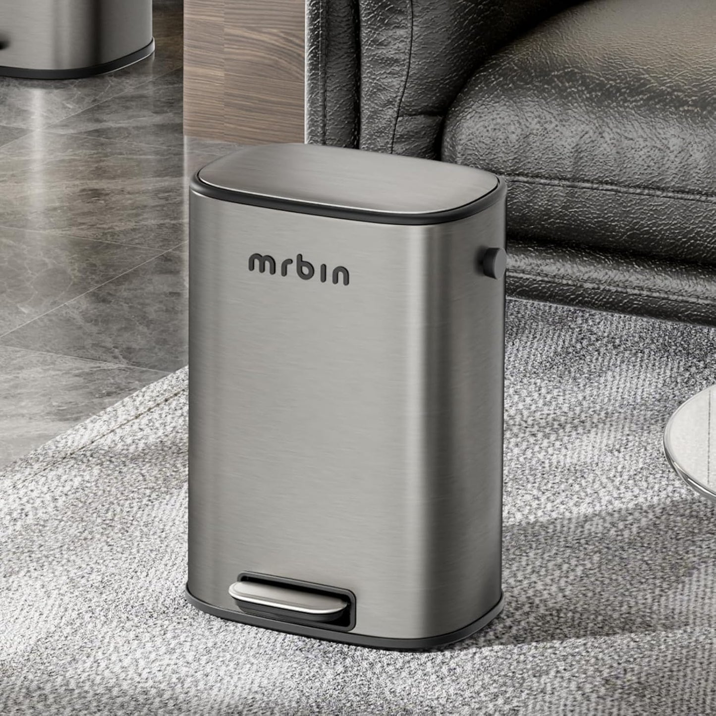 Mrbin Stainless Steel Bathroom Trash Can with Lid, 12L / 3.2gal Step Metal Toilet Waste Basket Soft Close, Small Foot Pedal Garbage Bucket Eclipse-Grey for Bedroom, Restroom, Kitchen, Rv