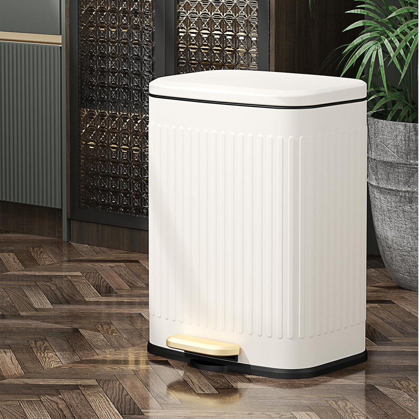 Mrbin Stainless Steel Outdoor Dog Poop Trash Can with Lid, 12L / 3.2gal Step Patio Pet Waste Basket Outside Odor Control, Metal Cat Litter Yard Disposal foot Pedal Garbage Pail, White