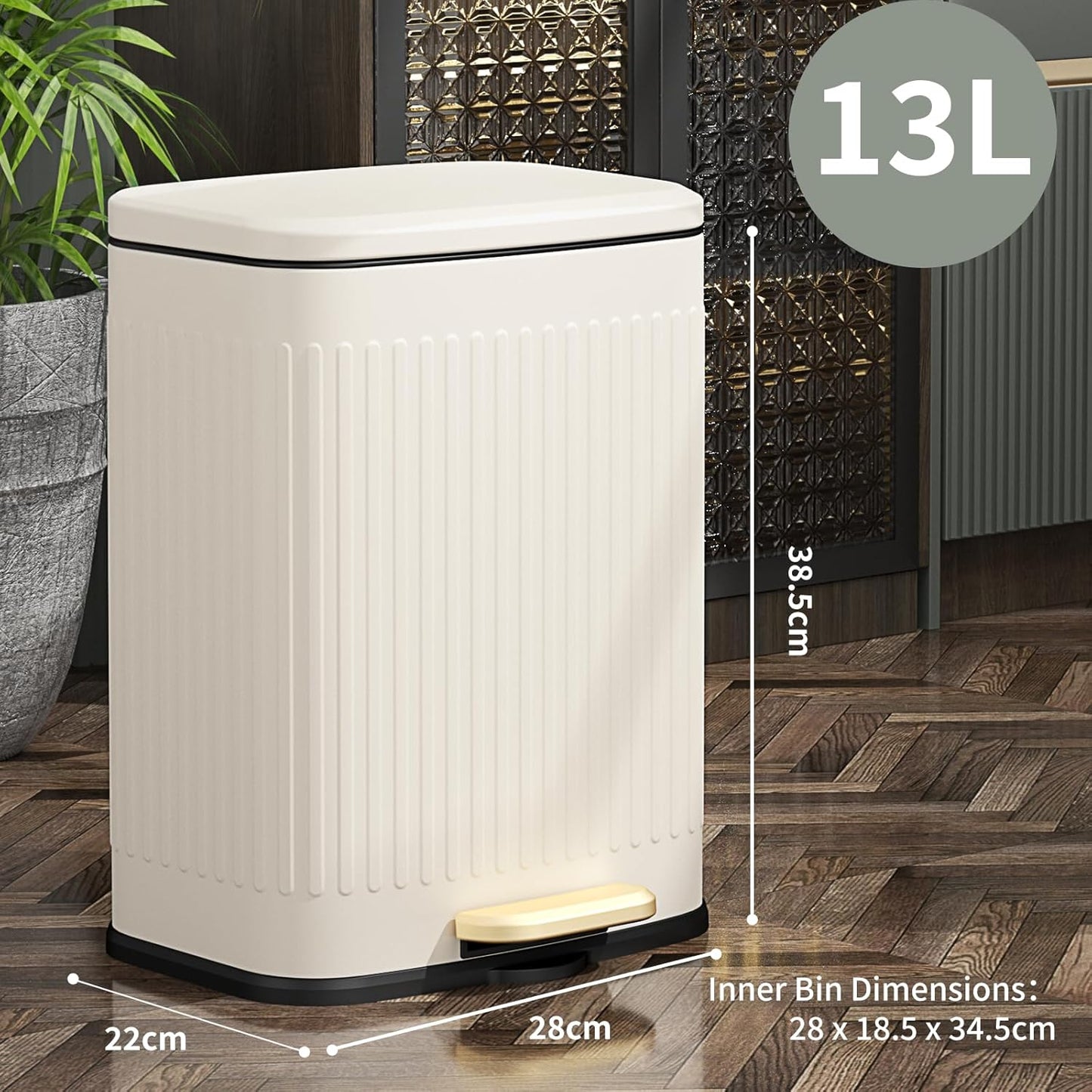 Mrbin Stainless Steel Outdoor Dog Poop Trash Can with Lid, 12L / 3.2gal Step Patio Pet Waste Basket Outside Odor Control, Metal Cat Litter Yard Disposal foot Pedal Garbage Pail, White