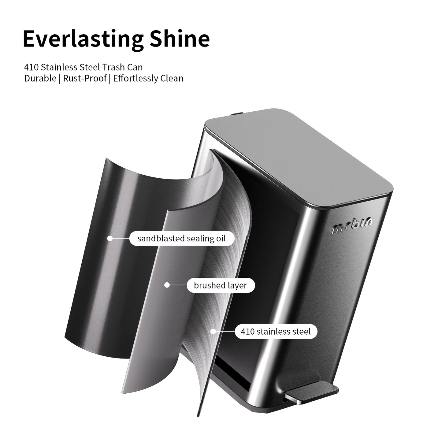 Bathroom Trash Can Slim Stainless Steel Narrow Ultra Thin Lid and Foot Pedal