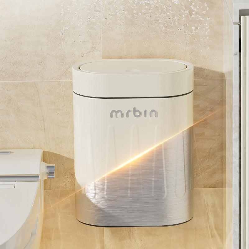 Wall - Mounted Bathroom Bin with Push Lid Opening and Adhesive Back Design - mrbin