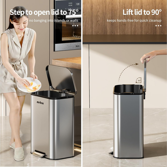 Stainless Steel Large Kitchen Trash Can - 13 Gallon, Commercial Office Garbage Can