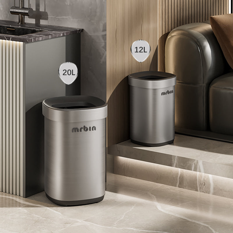 71 Liter Commercial Open Top Trash Can – Brushed Stainless Steel, Black