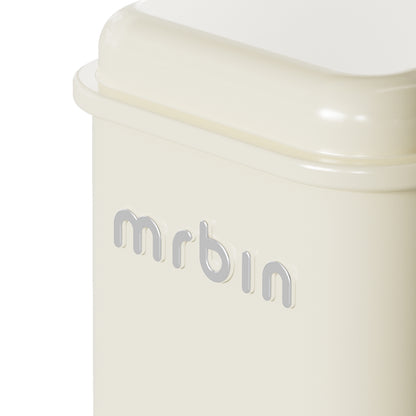 Mrbin Small Bathroom Trash Can with Lid Soft Close, Slim Metal Waste Basket for Bedroom, 5L/1.6 Gal Touchless Garbage Bin with Stainless Steel Pedal for Narrow Kitchen, Office Retro Decor, White