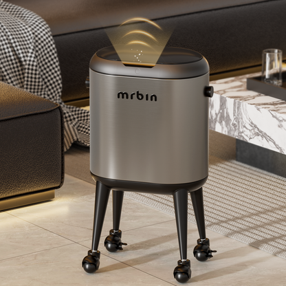 Stainless Steel Slim Bathroom Motion Sensor Trash Can with Lid and Wheels, 13L / 3.4gal Electric Touchless Toilet Waste Basket with Legs for Narrow Vanity, Rvs, Dorm, Kitchen, Eclipse Grey