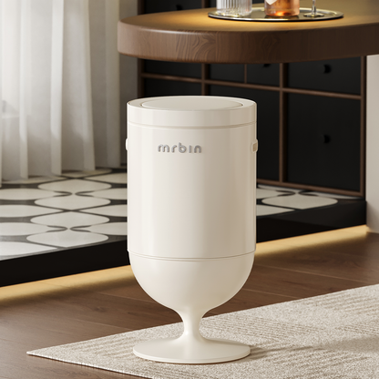 Metal Trash Can with Lid, 5.3 Gallons / 20L Medium Decorative Waste Basket, Round Tall Garbage with High Leg for Bathroom, Office, Bedroom, Kitchen, Cream White