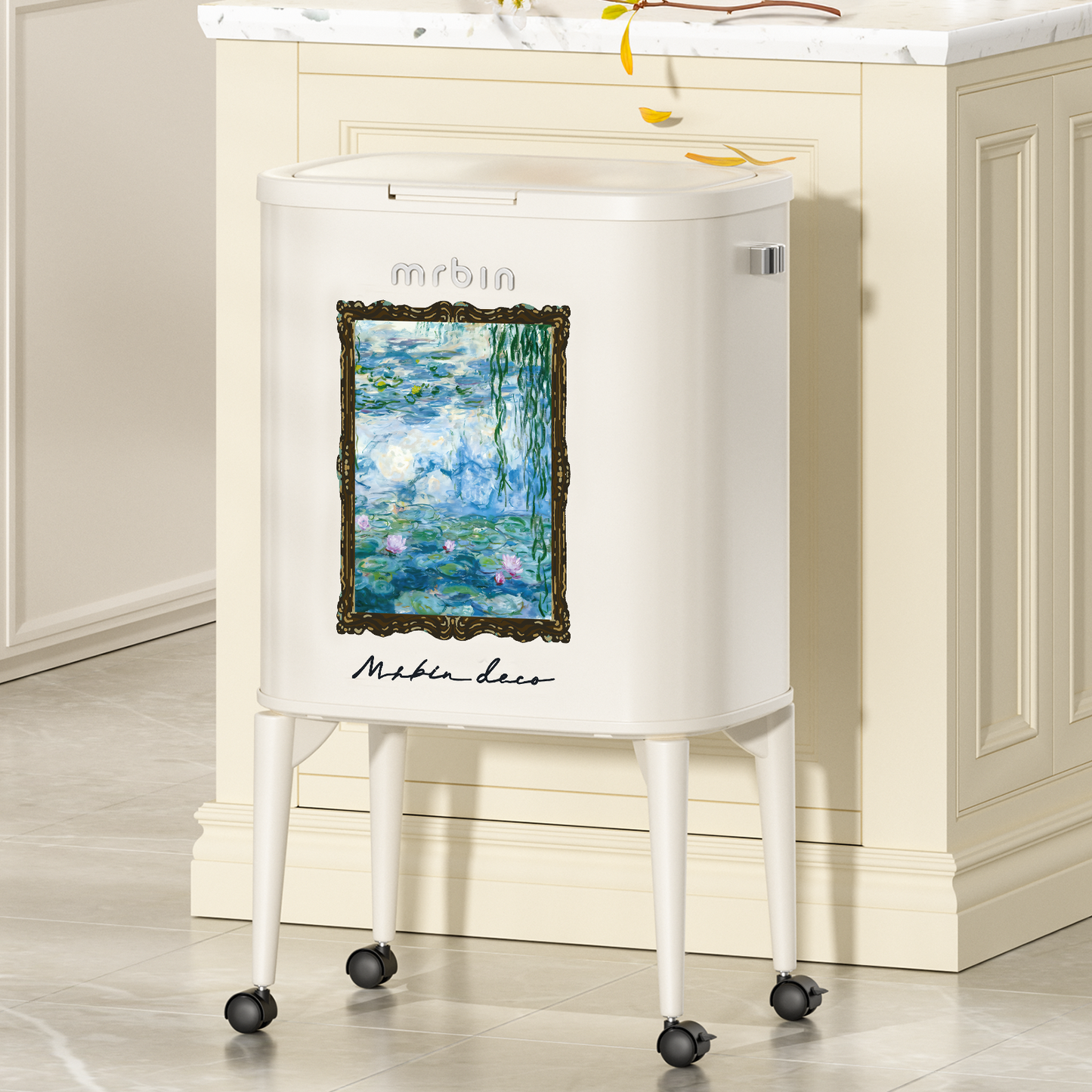 Kitchen Trash Can with Wheel Legs, 36L / 9.5gal, Sunflower