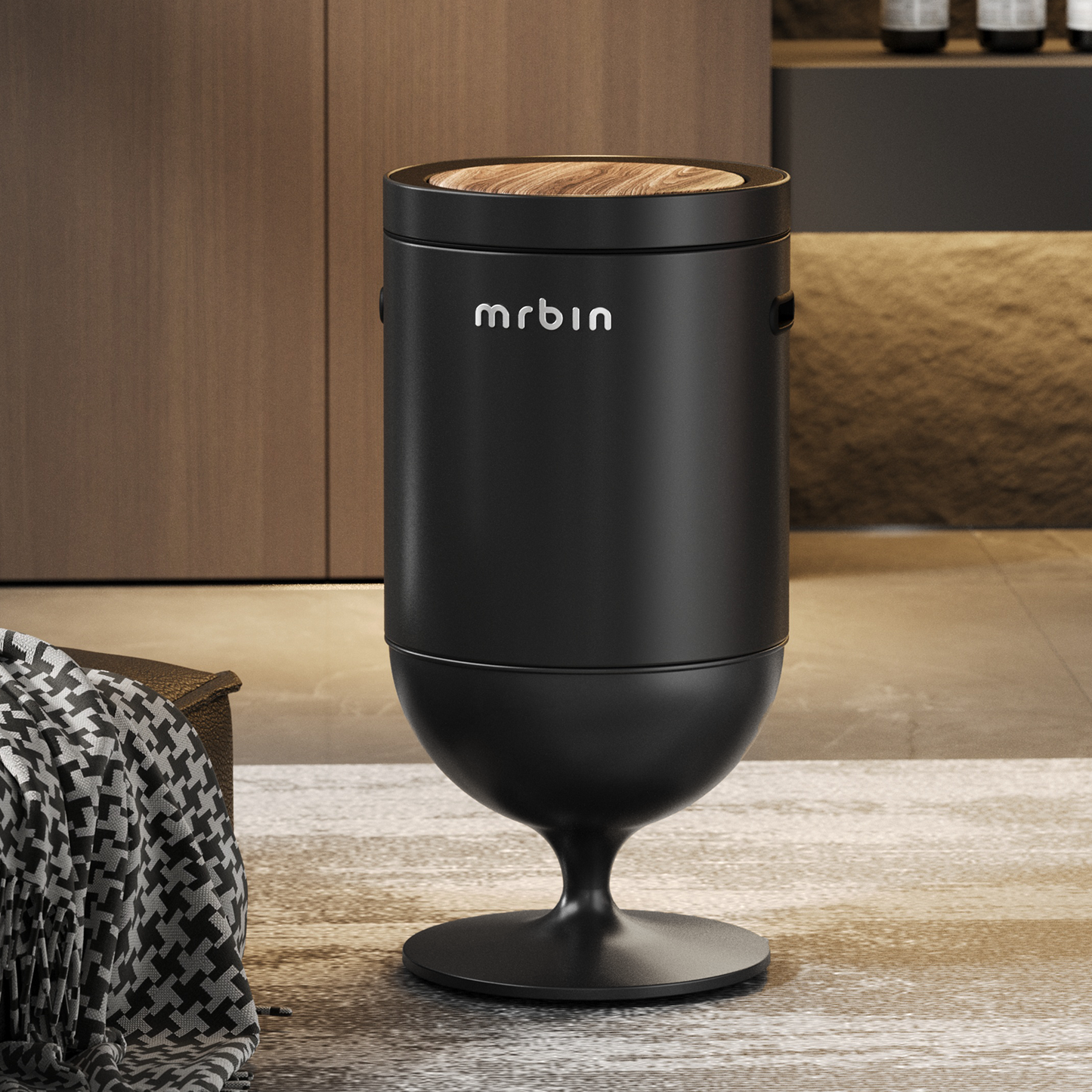 Metal Motion Sensor Trash Can with Lid, 5.3 Gallon Wine Glass Shaped Automatic Waste Basket Touchless, Smart Round Tall Garbage with High Leg for Office, Bedroom, Kitchen, Black