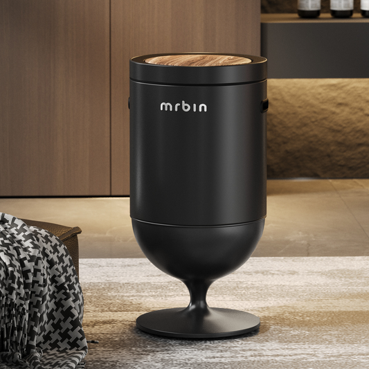 Metal Motion Sensor Trash Can with Lid, 5.3 Gallon Wine Glass Shaped Automatic Waste Basket Touchless, Smart Round Tall Garbage with High Leg for Office, Bedroom, Kitchen, Black