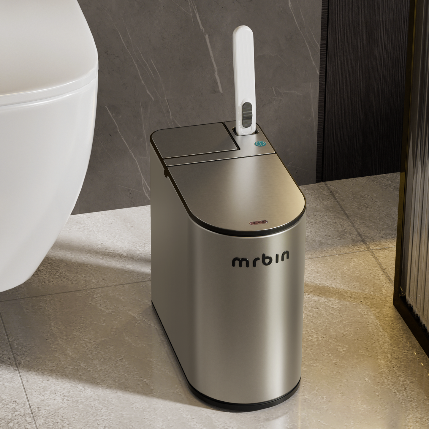 Motion Sensor Bathroom Trash Can and Disposable Toilet Brush Holder Set, 1.8 Gallon Slim Stainless Steel Small Garbage Pail, Toilet Smart Waste Basket with Lid and Odor Filter, Eclipse Grey