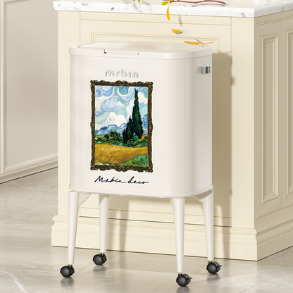Kitchen Trash Can with Wheel Legs, 36L / 9.5gal, Sunflower