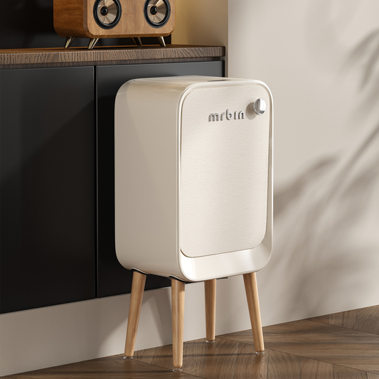 Motion Sensor Trash Can Bathroom with Butterfly Lid and Leg, 5.5 Gal / 20 L Tall Automatic Touchless Electric Smart Waste Basket, Toilet Covered Garbage Dustbin for Bedroom, Cream White