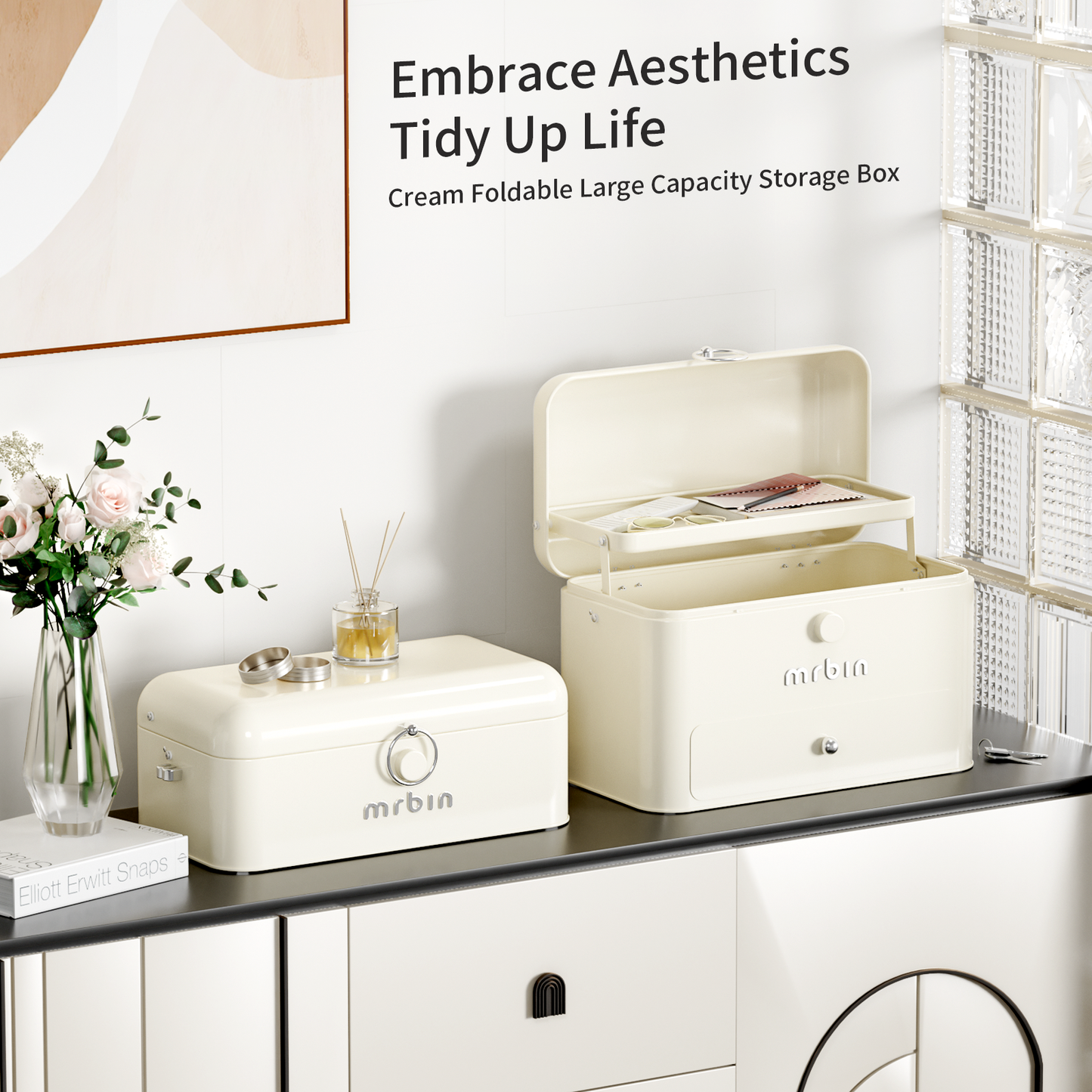 Metal 3-Tier Medicine Container Folding Waterproof Safe Boxes and Supply Storage Organizer Empty First Aid Kit for Home Portable Emergency Kit, Cream White