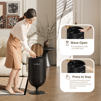 Metal Motion Sensor Trash Can with Lid, 5.3 Gallon Wine Glass Shaped Automatic Waste Basket Touchless, Smart Round Tall Garbage with High Leg for Office, Bedroom, Kitchen, Black