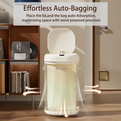 Adsorption Metal Kitchen Motion Sensor Trash Can Removable, 18L / 4.8gal Automatic Absorbing Bag Lidded Garbage Bin with Wheels, Commercial Waste Basket for Office and Bedroom, Bathroom, White