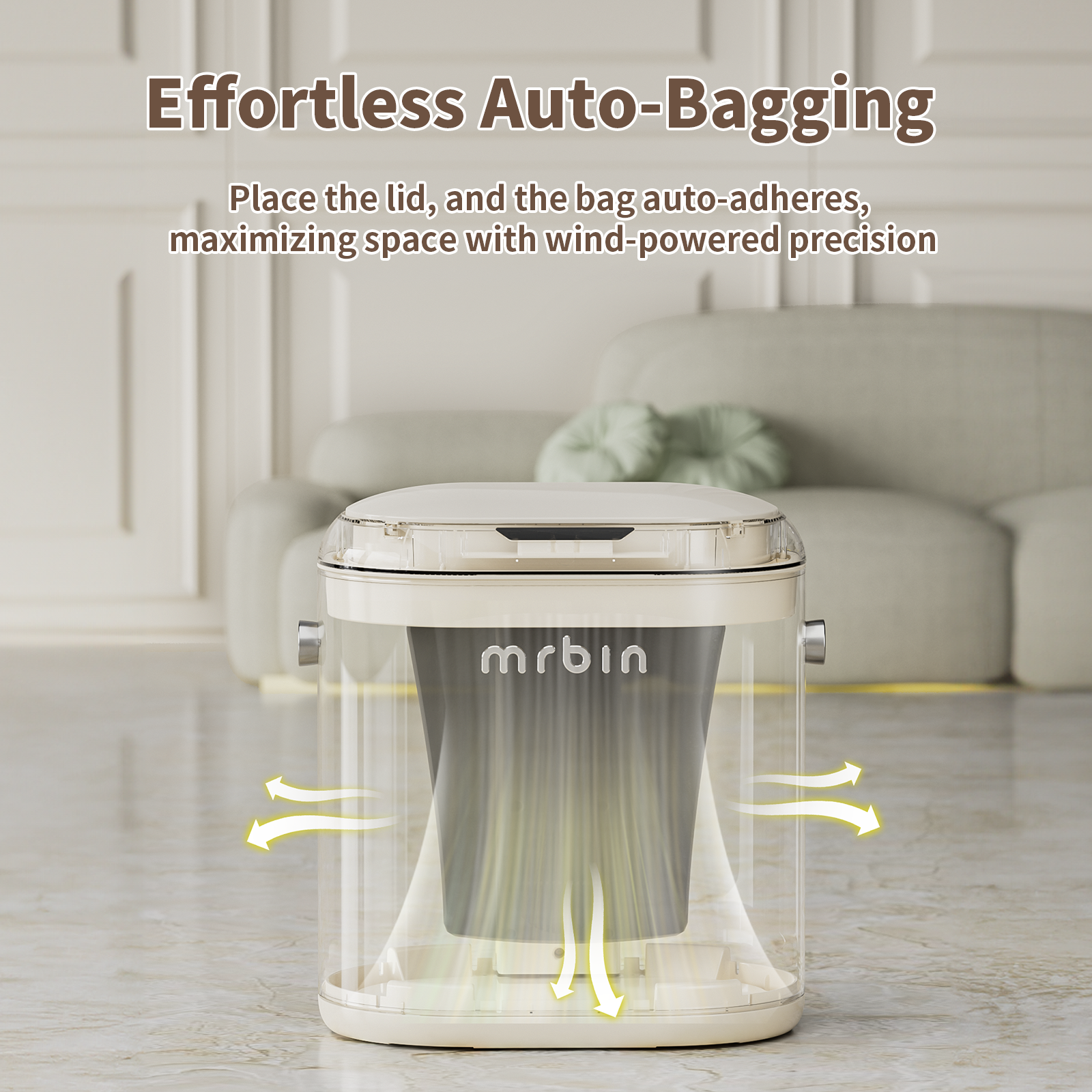 Automatic Adsorption Metal Trash Can for Bathroom, Touchless Garbage Bin with Lid, 4.8 Gallon