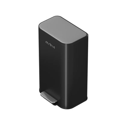 Mrbin Metal Bathroom Trash Can with Stainless Steel Lid and Pedal, 13L / 3.4Gal Step Touchless Rectangle Office Waste Basket, Soft Close Garbage Pail for Near Desk, Bedroom, Small Kitchen, Rv, Black