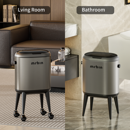 Stainless Steel Slim Bathroom Motion Sensor Trash Can with Lid and Wheels, 13L / 3.4gal Electric Touchless Toilet Waste Basket with Legs for Narrow Vanity, Rvs, Dorm, Kitchen, Eclipse Grey