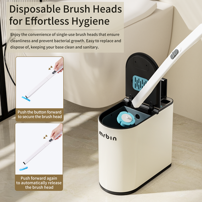 Motion Sensor Bathroom Trash Can and Disposable Toilet Brush Holder Set, 1.8 Gallon Slim Touchless Small Garbage Pail, Toilet Smart Waste Basket with Lid and Odor Filter, Cream White