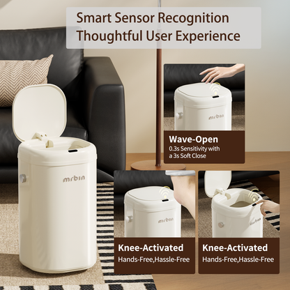 Adsorption Metal Kitchen Motion Sensor Trash Can Removable, 18L / 4.8gal Automatic Absorbing Bag Lidded Garbage Bin with Wheels, Commercial Waste Basket for Office and Bedroom, Bathroom, White