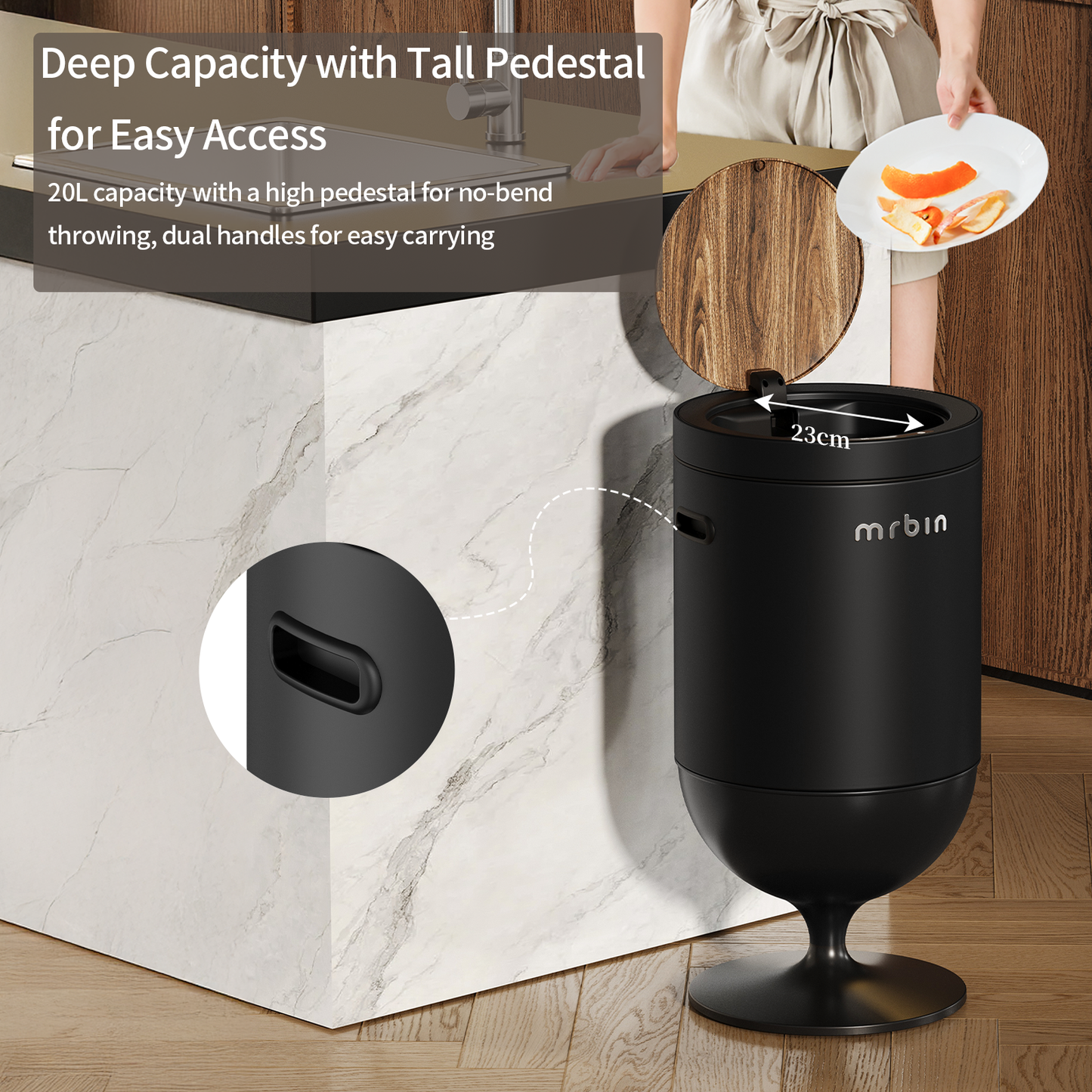 Metal Motion Sensor Trash Can with Lid, 5.3 Gallon Wine Glass Shaped Automatic Waste Basket Touchless, Smart Round Tall Garbage with High Leg for Office, Bedroom, Kitchen, Black