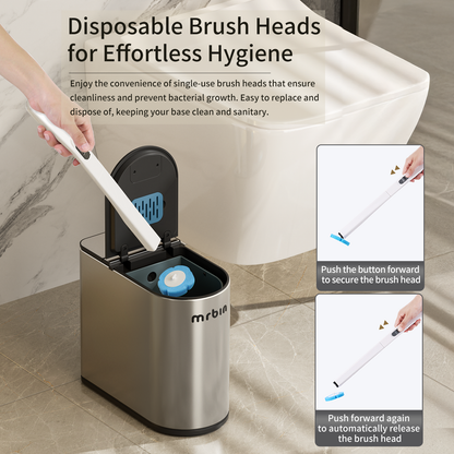 Motion Sensor Bathroom Trash Can and Disposable Toilet Brush Holder Set, 1.8 Gallon Slim Stainless Steel Small Garbage Pail, Toilet Smart Waste Basket with Lid and Odor Filter, Eclipse Grey