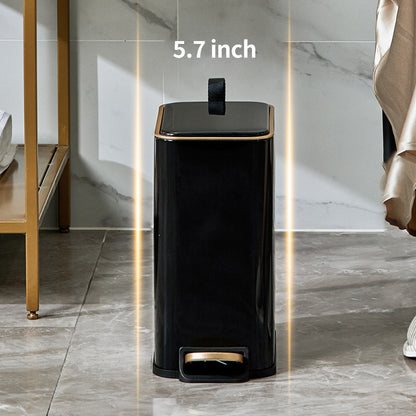 Mrbin Metal Bathroom Trash Can with Lid, Slim Office Waste Basket for Near Desk, 5L/1.3gal Small Touchless Bedroom Garbage Can with Foot Pedal, Black