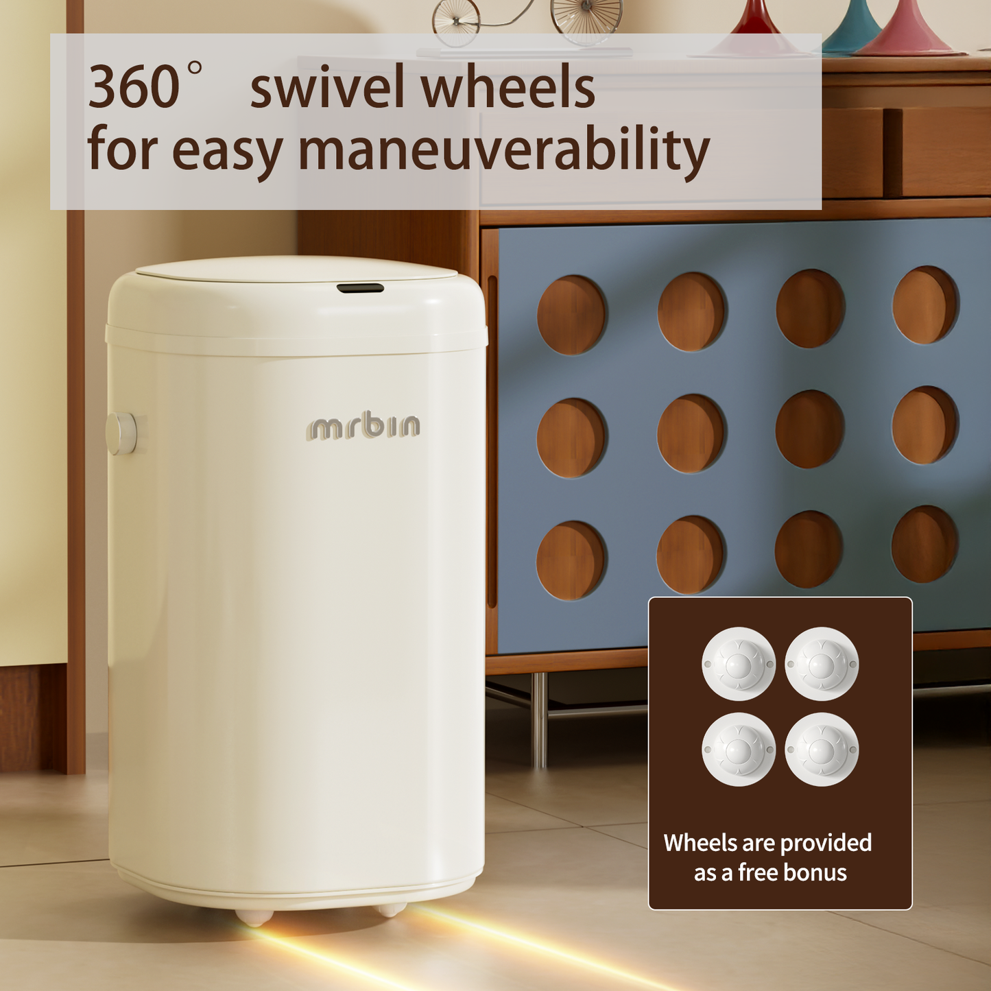 Adsorption Metal Kitchen Motion Sensor Trash Can Removable, 18L / 4.8gal Automatic Absorbing Bag Lidded Garbage Bin with Wheels, Commercial Waste Basket for Office and Bedroom, Bathroom, White