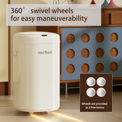 Adsorption Metal Kitchen Motion Sensor Trash Can Removable, 18L / 4.8gal Automatic Absorbing Bag Lidded Garbage Bin with Wheels, Commercial Waste Basket for Office and Bedroom, Bathroom, White