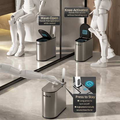 Motion Sensor Bathroom Trash Can and Disposable Toilet Brush Holder Set, 1.8 Gallon Slim Stainless Steel Small Garbage Pail, Toilet Smart Waste Basket with Lid and Odor Filter, Eclipse Grey