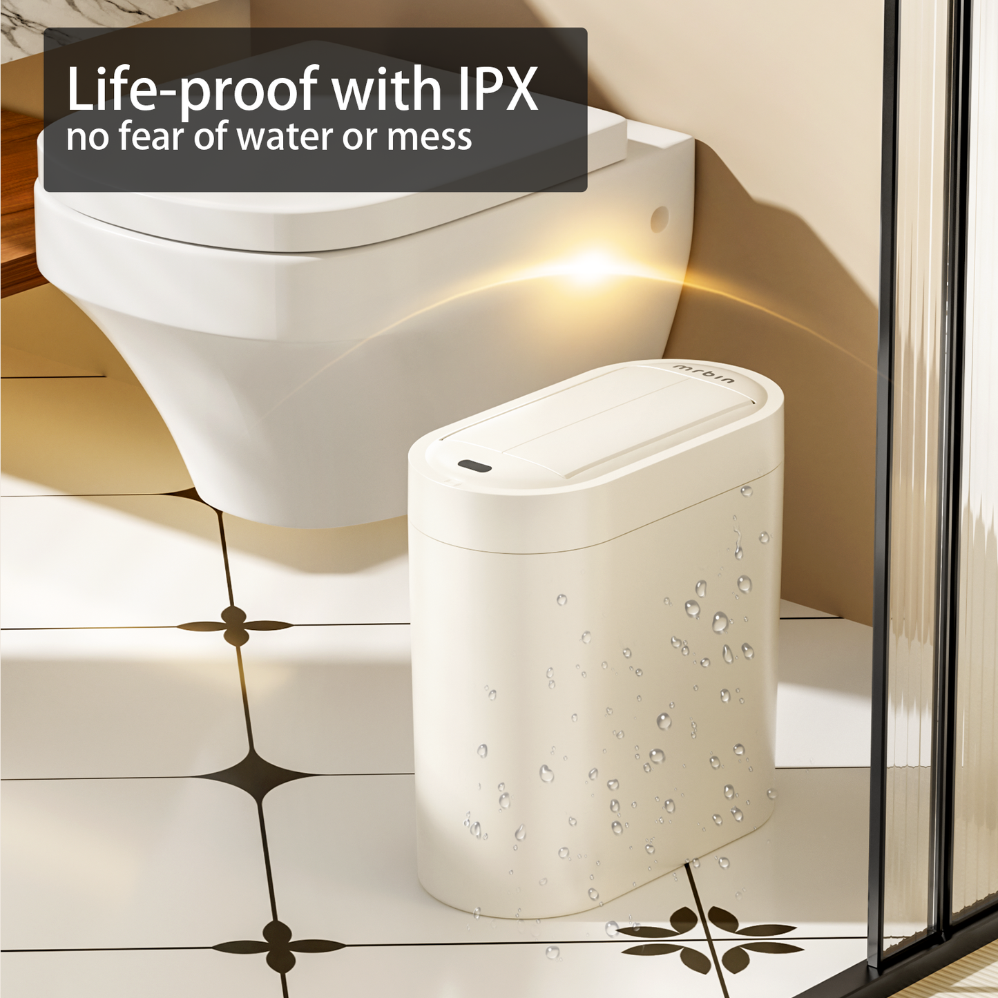 Motion Sensor Bathroom Trash Can with Butterfly Lid, 7L / 1.8gal Touchless Automatic Slim Garbage Bin, Narrow Plastic Waste Basket for Near Desk Office, Bedroom, Kitchen, Rv, Cream White