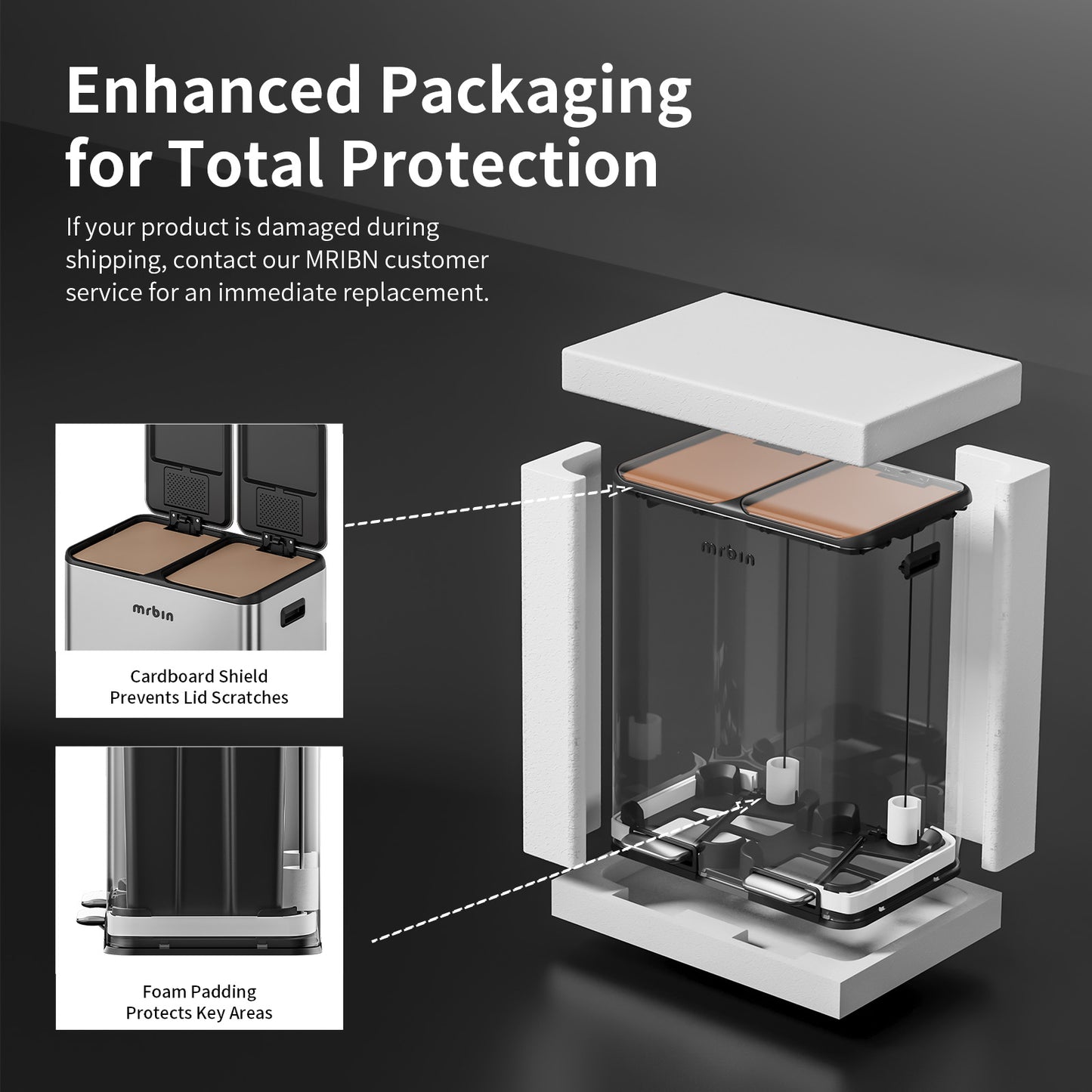 Dual Trash Can Recycling Bin Combo Stainless Steel, 60L / 16gal Large Kitchen Garbage Pail with Lid, 2 x 8 Gallon (2 x 30 Liter) Tall Large Step Rectangle Double Compartment Sided Waste Basket