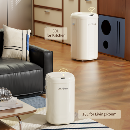 Adsorption Metal Kitchen Motion Sensor Trash Can Removable, 18L / 4.8gal Automatic Absorbing Bag Lidded Garbage Bin with Wheels, Commercial Waste Basket for Office and Bedroom, Bathroom, White