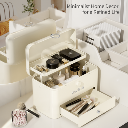 Metal 3-Tier Medicine Container Folding Waterproof Safe Boxes and Supply Storage Organizer Empty First Aid Kit for Home Portable Emergency Kit, Cream White