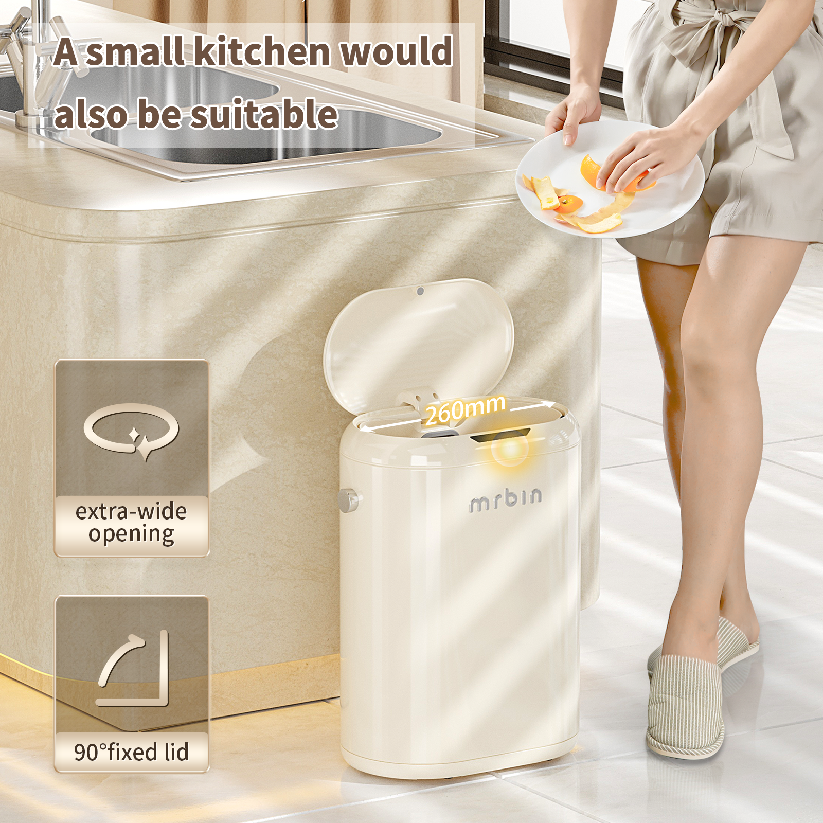 Automatic Adsorption Metal Trash Can for Bathroom, Touchless Garbage Bin with Lid, 4.8 Gallon