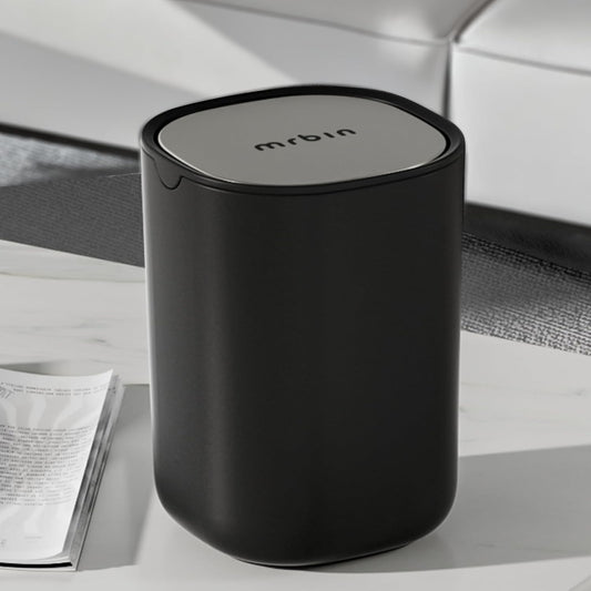 Desk Mini Car Trash Can - 0.4 Gallon, Stainless Steel Lid, Black