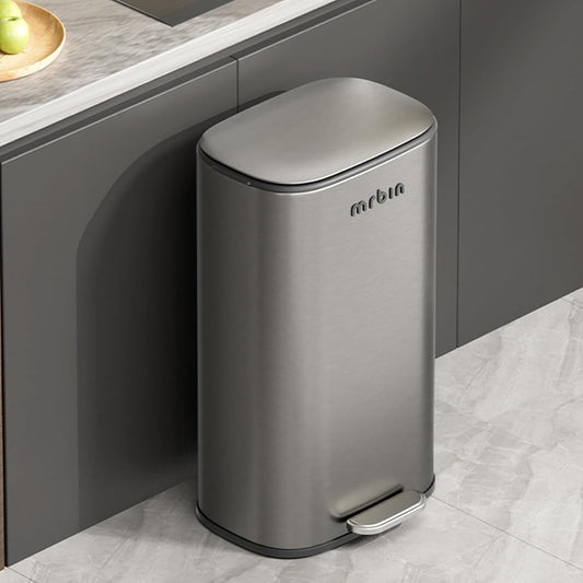 Mrbin Stainless Steel Kitchen Trash Can with Lid, 30L / 8gal Medium Office Commercial Step Waste Basket, Tall Metal Garbage Pail Foot Pedal Brushed Eclipse-Grey for Near Desk, Bedroom, Bathroom, Rv